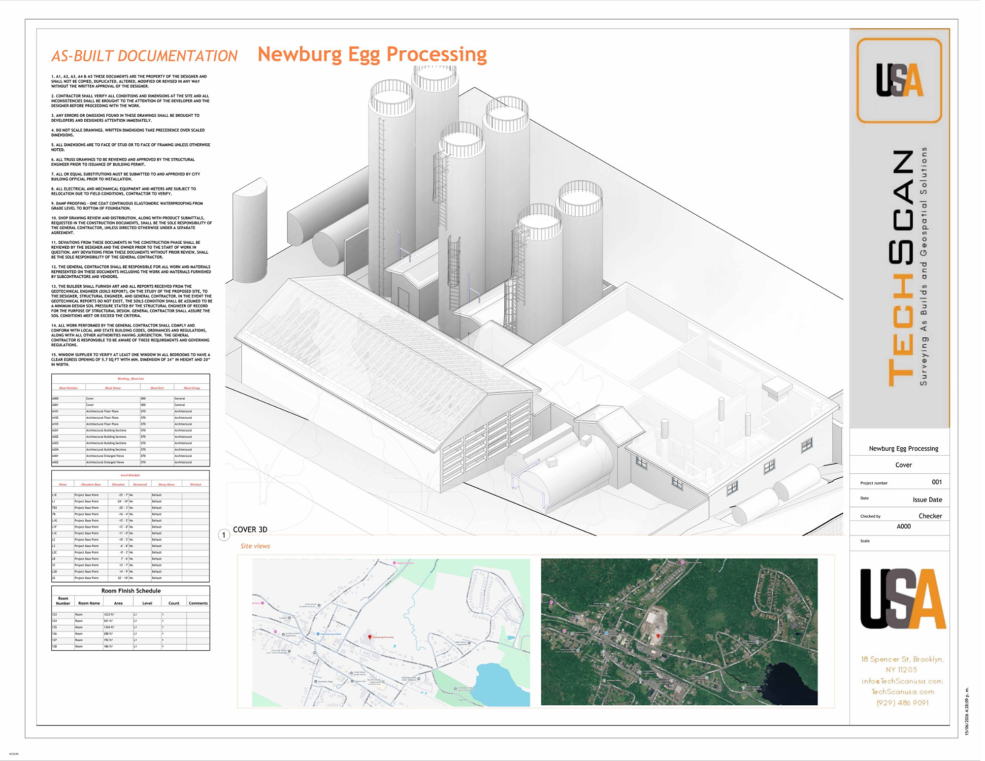 Cover sheet with Revit model, egg processing facility